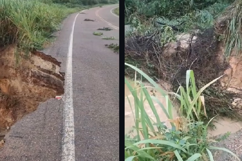 Asfalto ameaça ceder na BA-142 entre Ituaçu e Barra da Estiva após fortes chuvas