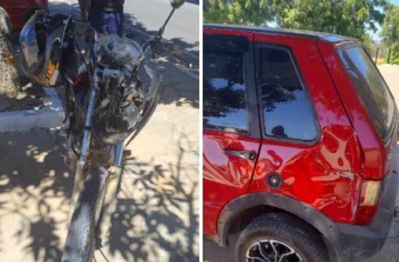 Motociclista fica ferido após perder controle e atingir carro estacionado no centro de Aracatu